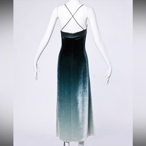 Vintage EMANUEL UNGARO Silk Velvet Ombré  Green/Grey maxi Dress Size 10